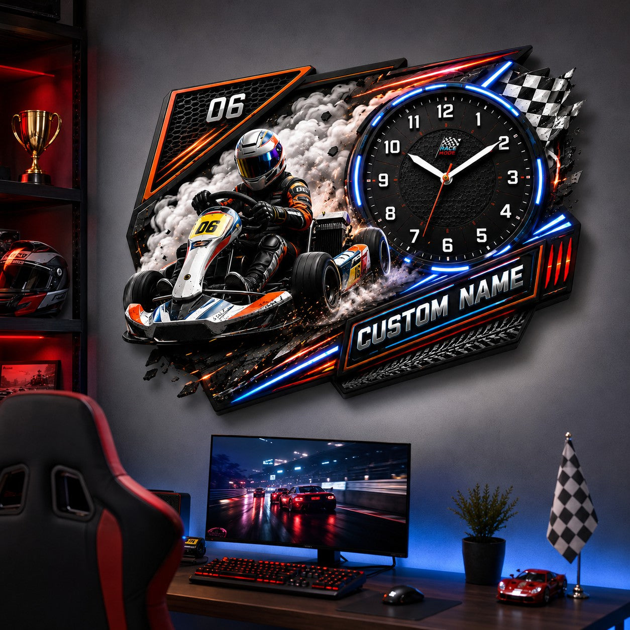Personalized Junior Kart Racers Wall Clock with Custom Name — personalized with a custom name