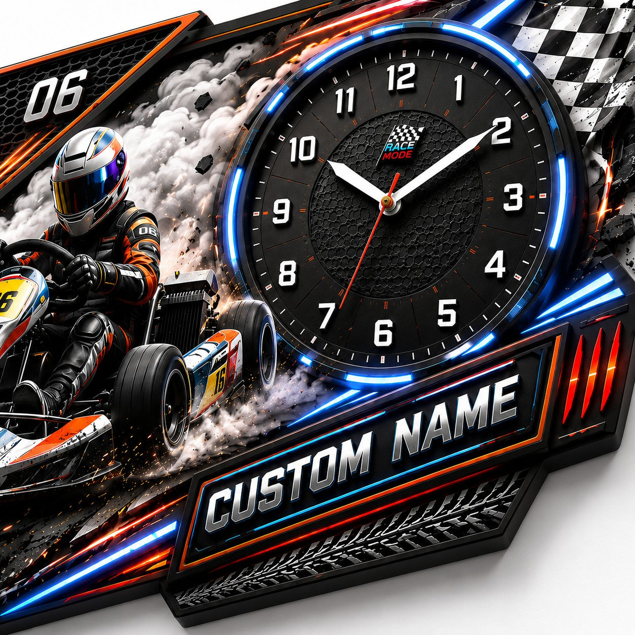 Personalized Junior Kart Racers Wall Clock with Custom Name — personalized with a custom name