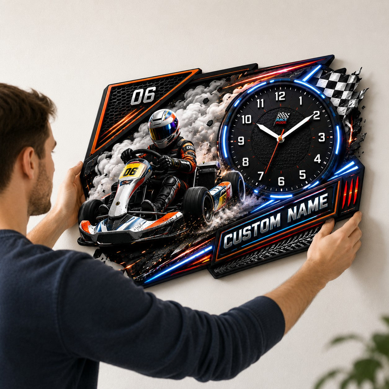 Personalized Junior Kart Racers Wall Clock with Custom Name — personalized with a custom name