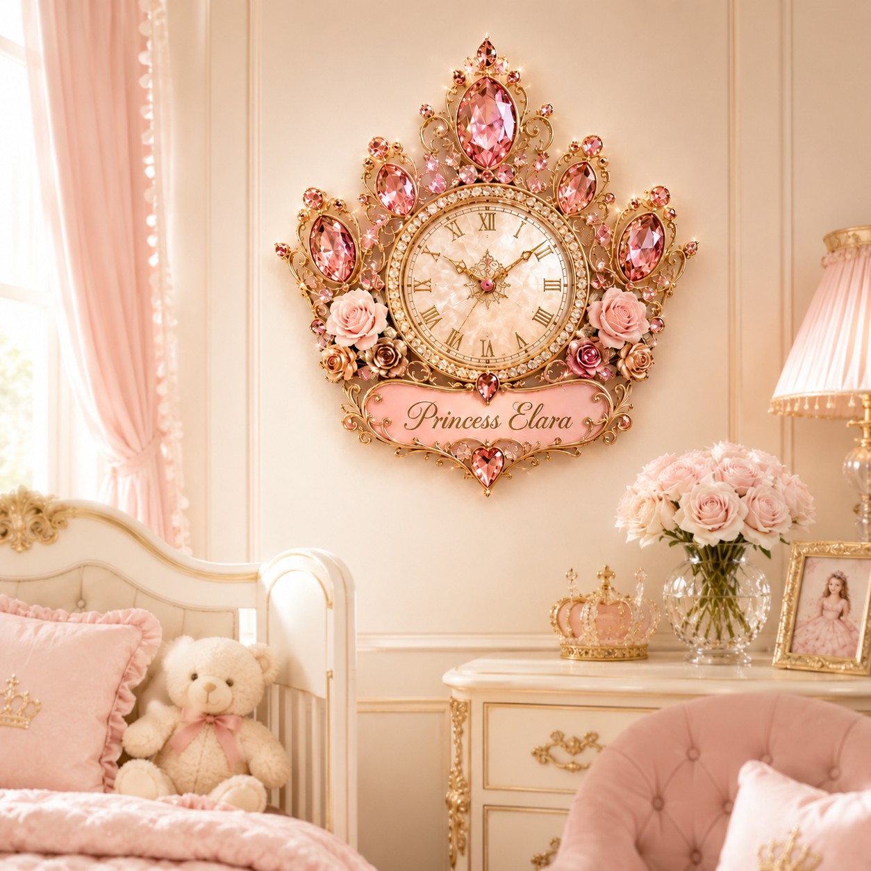 Personalized Princess Wall Clock with Custom Name — personalized with a custom name