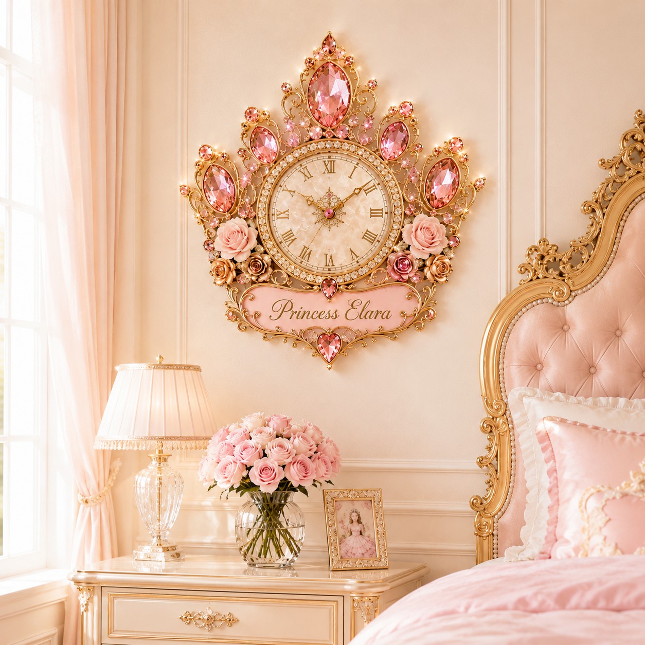 Personalized Princess Wall Clock with Custom Name — personalized with a custom name