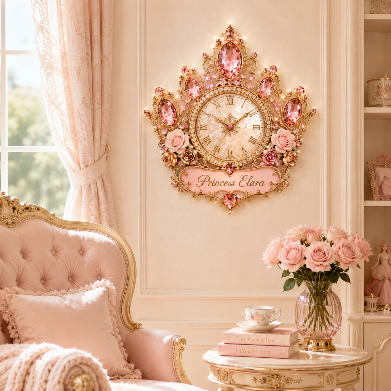 Personalized Princess Wall Clock with Custom Name — personalized with a custom name
