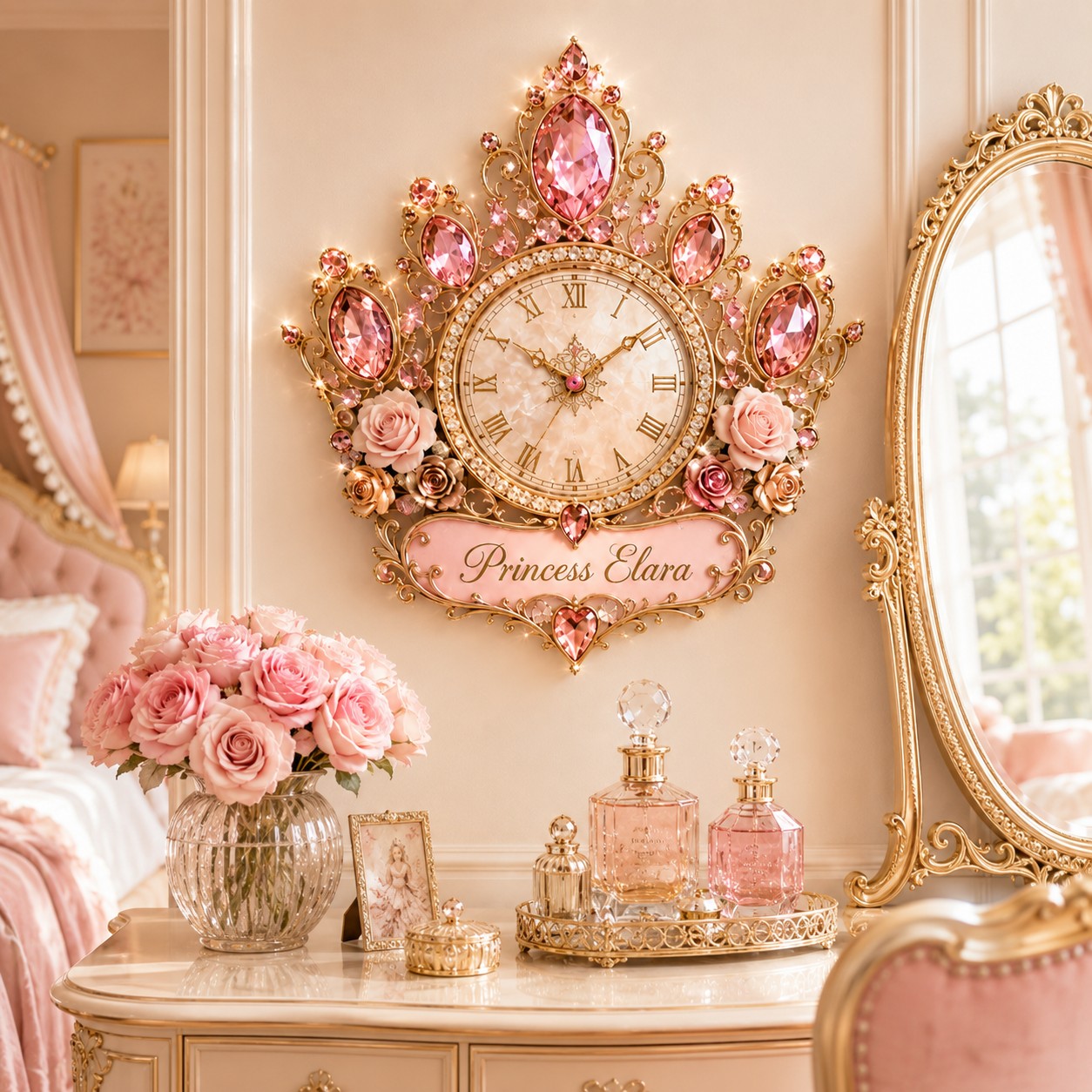 Personalized Princess Wall Clock with Custom Name — personalized with a custom name