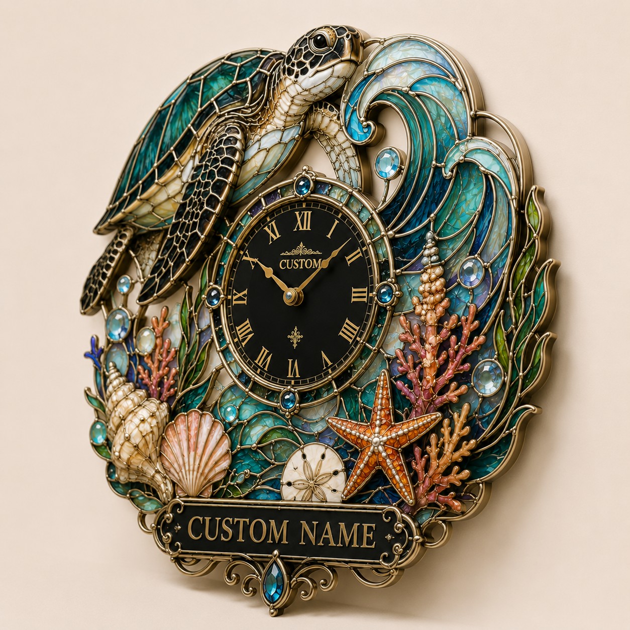 Personalized Sea Turtle Lovers Wall Clock with Custom Name — personalized with a custom name