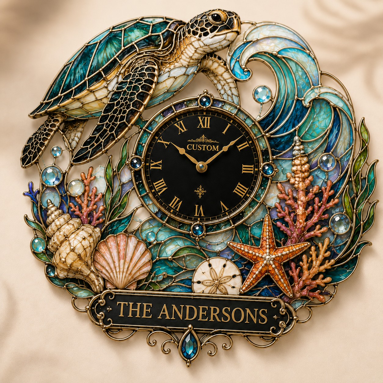 Personalized Sea Turtle Lovers Wall Clock with Custom Name — personalized with a custom name