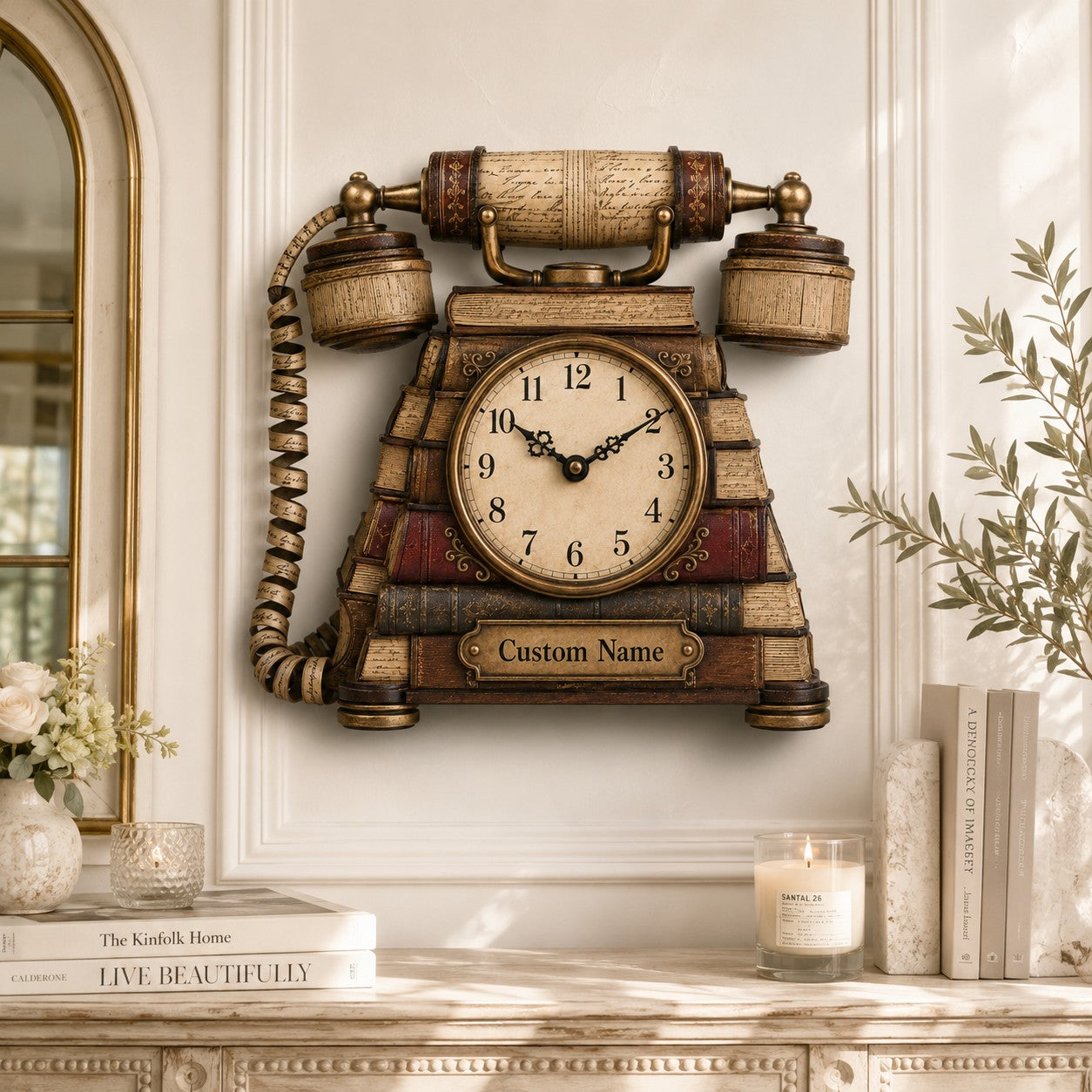 Personalized Vintage Telephone Book Lover Wall Clock with Custom Name — personalized with a custom name