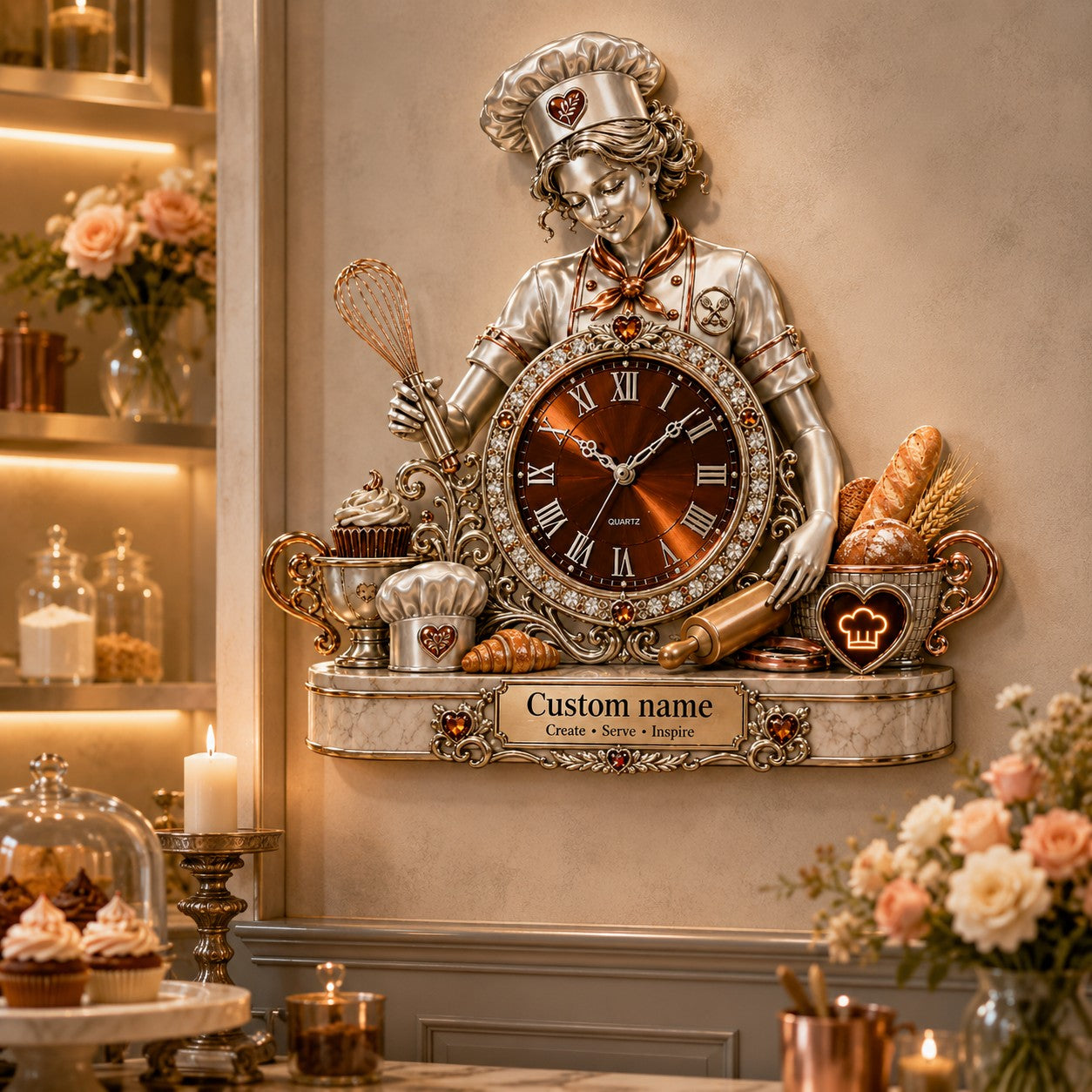 Personalized Chef Wall Clock, Custom Name Gift for Chefs — personalized with a custom name