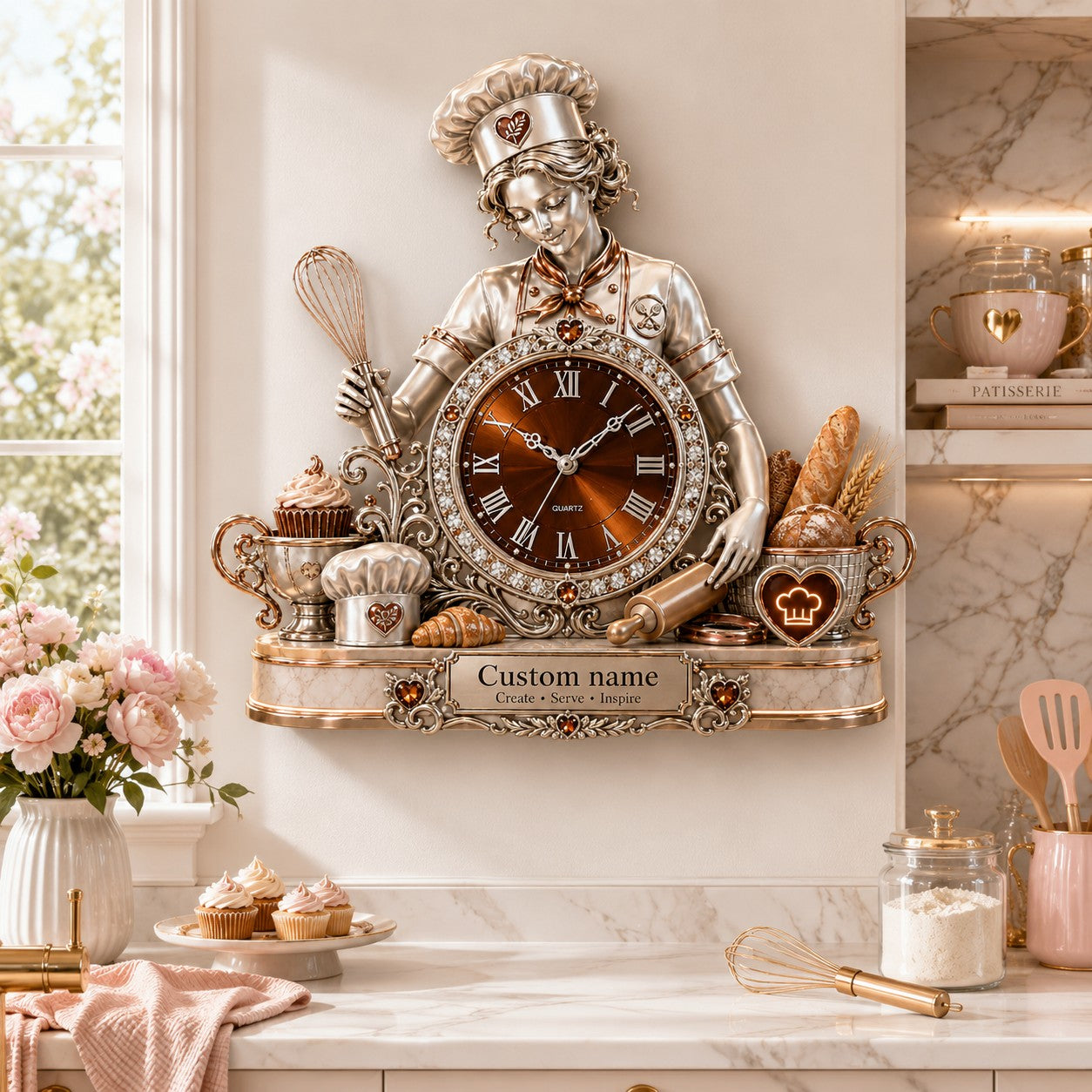 Personalized Chef Wall Clock, Custom Name Gift for Chefs — personalized with a custom name