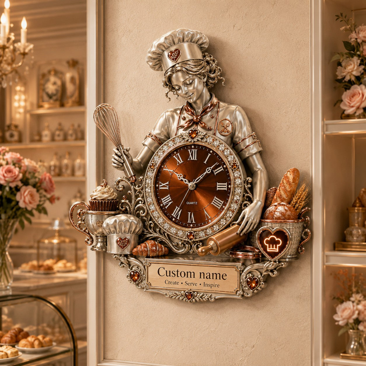 Personalized Chef Wall Clock, Custom Name Gift for Chefs — personalized with a custom name