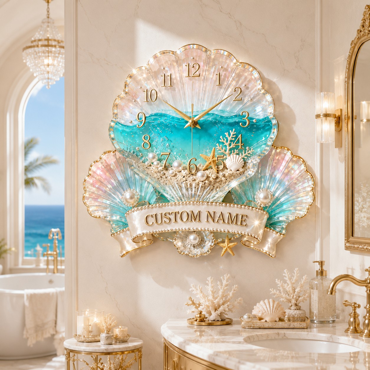 Personalized Seashell Wall Clock with Custom Name — personalized with a custom name