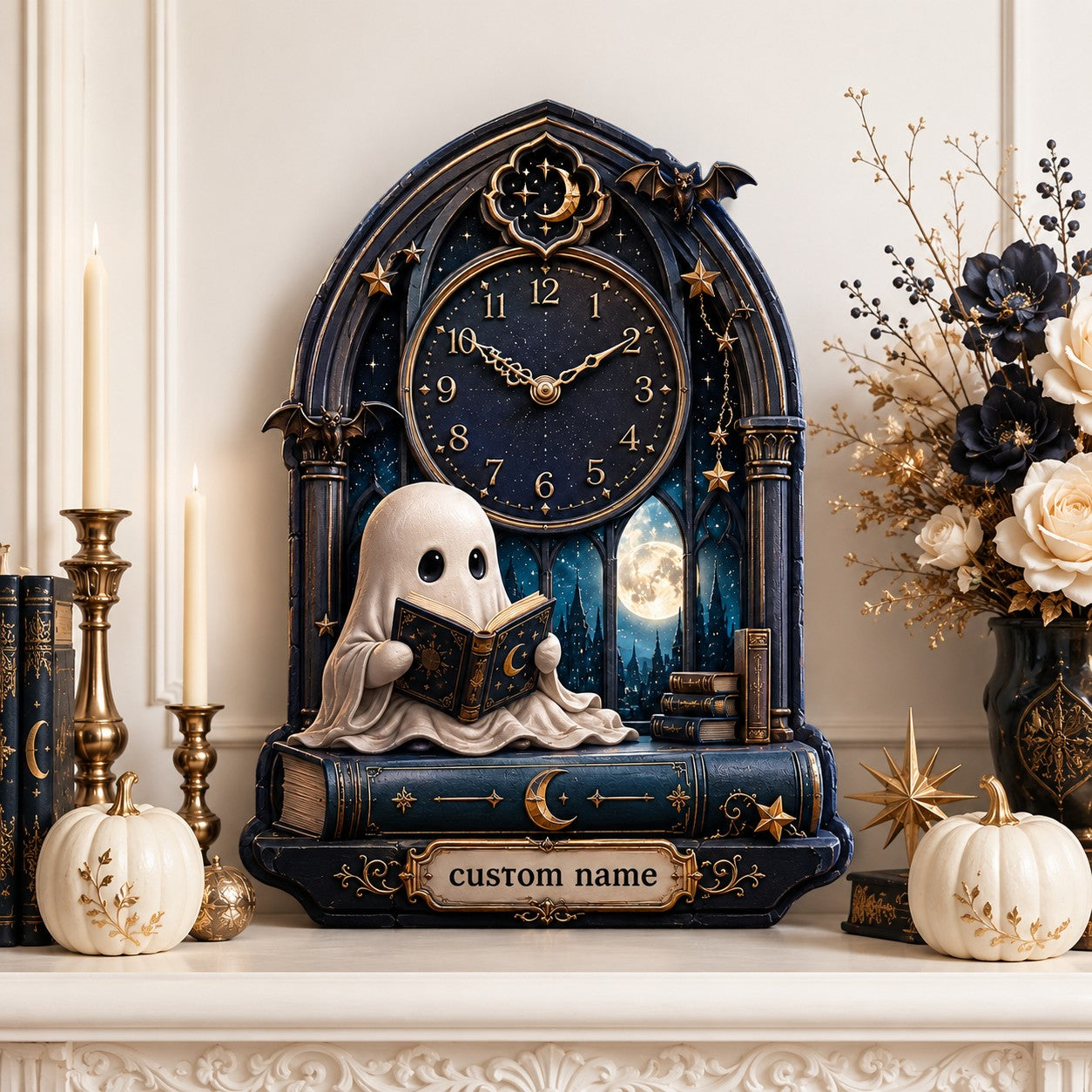 Personalized Gothic Ghost Wall Clock with Custom Name — personalized with a custom name