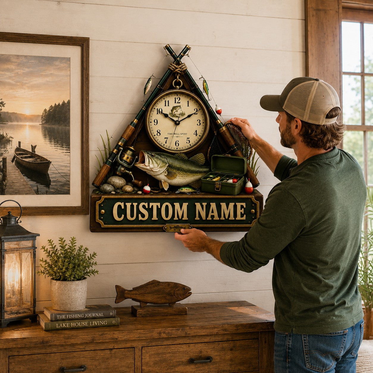 Personalized Fishing Rod Wall Clock, Custom Name Gift for Anglers — personalized with a custom name