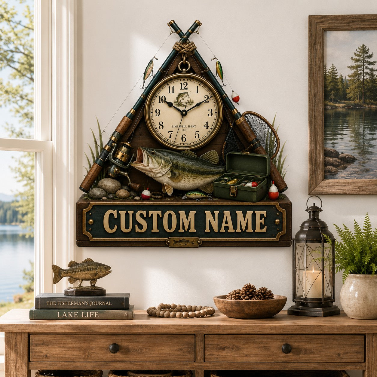 Personalized Fishing Rod Wall Clock, Custom Name Gift for Anglers — personalized with a custom name