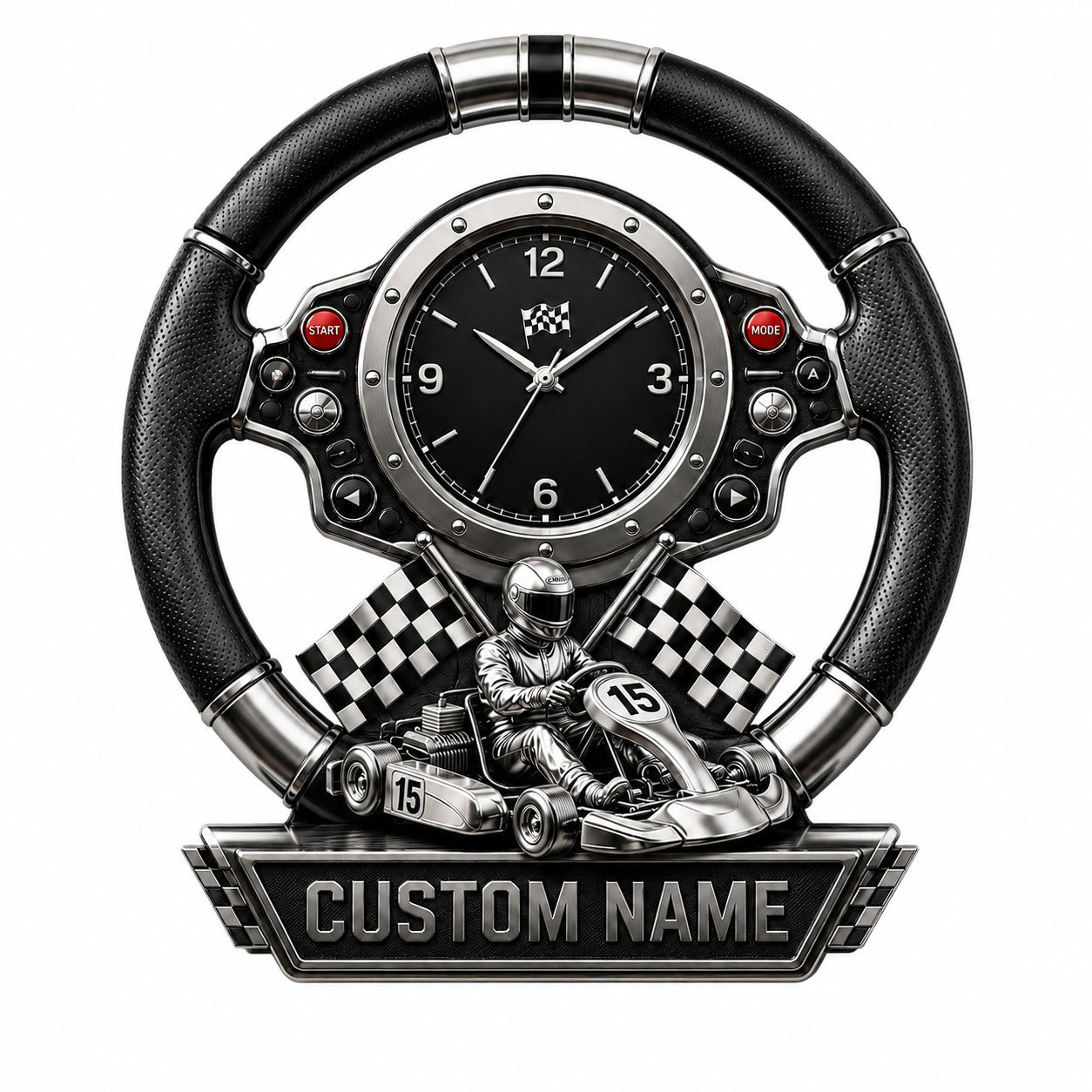 Personalized Kart Racing Wall Clock with Custom Name — personalized with a custom name