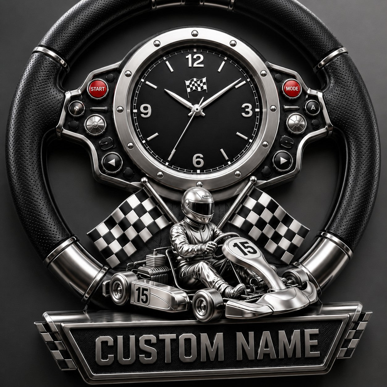 Personalized Kart Racing Wall Clock with Custom Name — personalized with a custom name