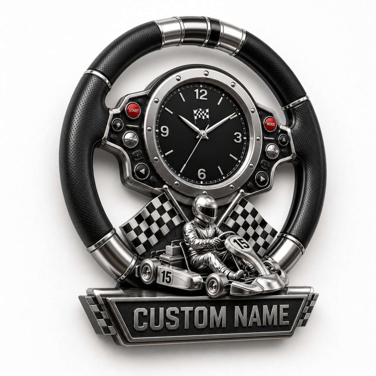Personalized Kart Racing Wall Clock with Custom Name — personalized with a custom name