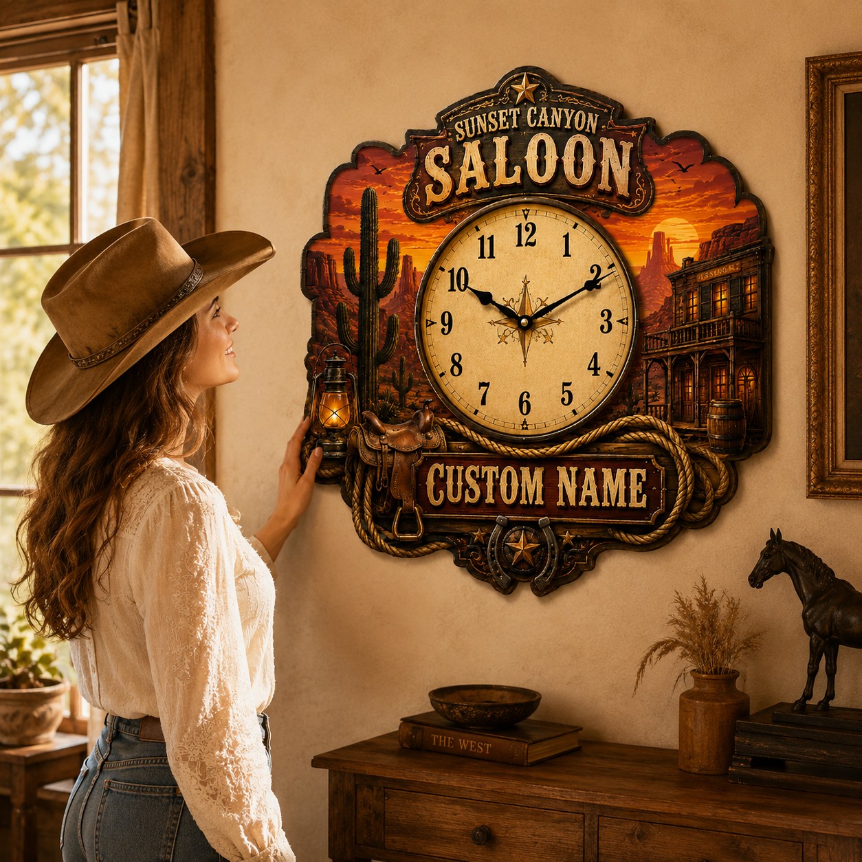 Personalized Western Wall Clock with Custom Name — personalized with a custom name