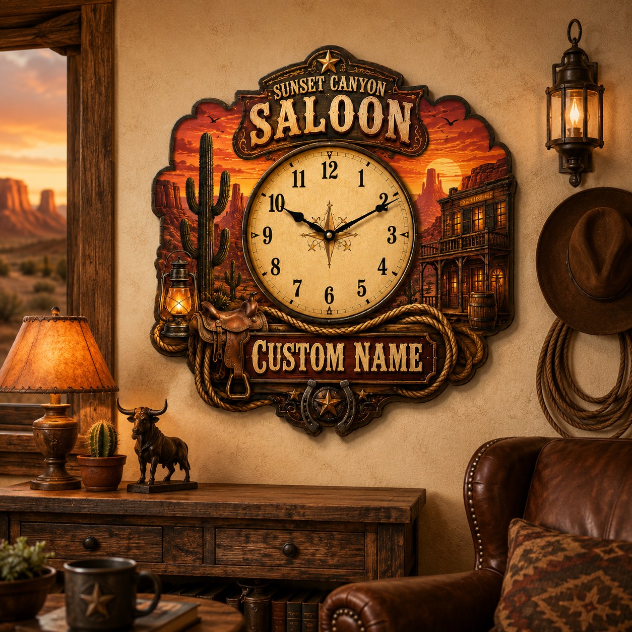 Personalized Western Wall Clock with Custom Name — personalized with a custom name