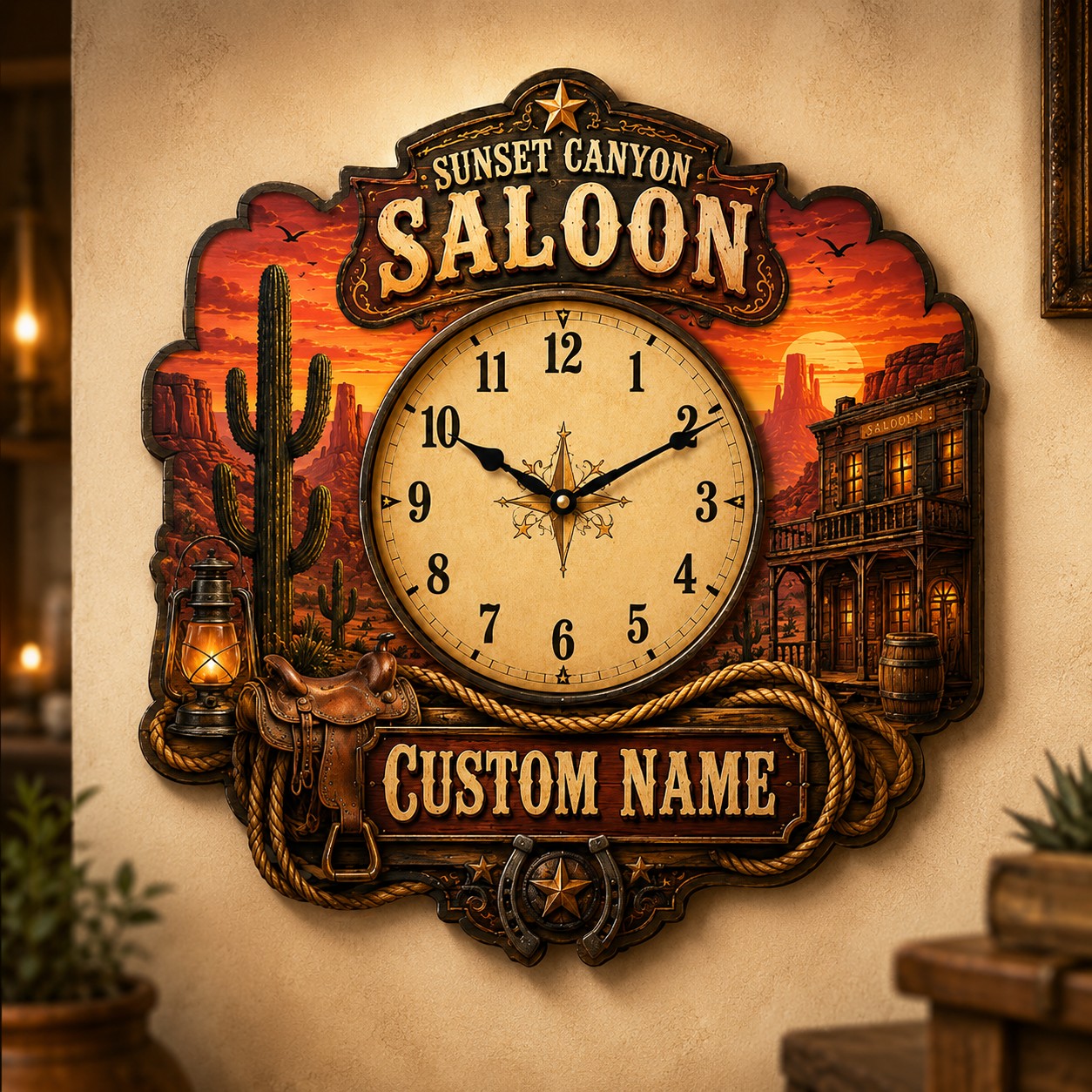 Personalized Western Wall Clock with Custom Name — personalized with a custom name