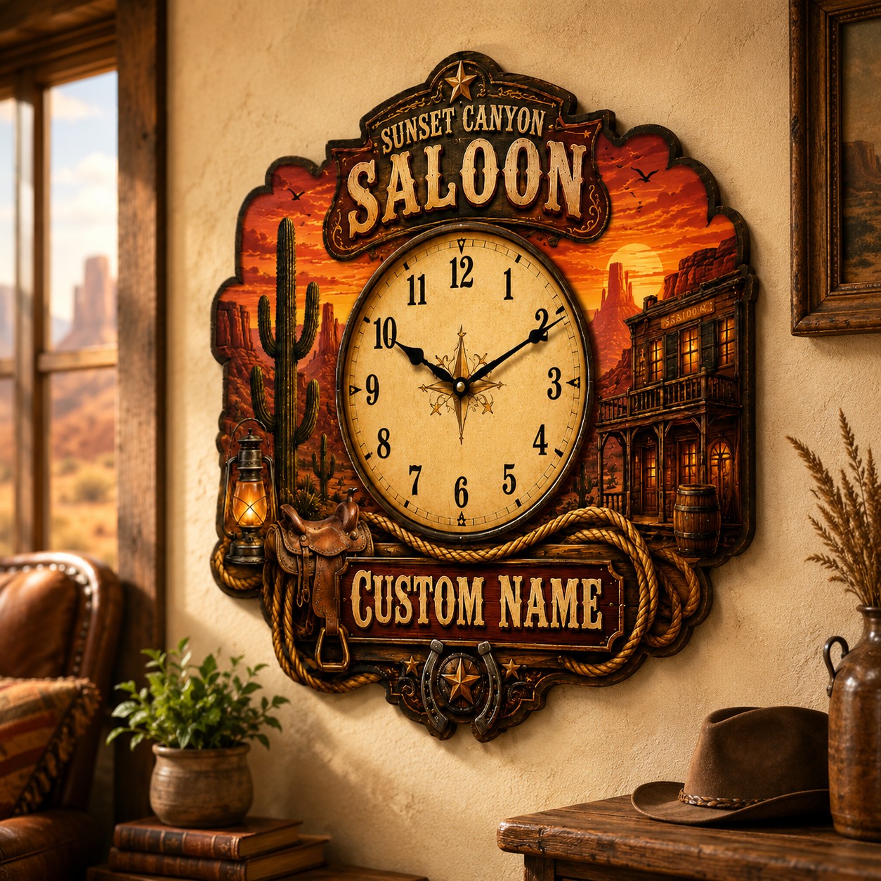 Personalized Western Wall Clock with Custom Name — personalized with a custom name