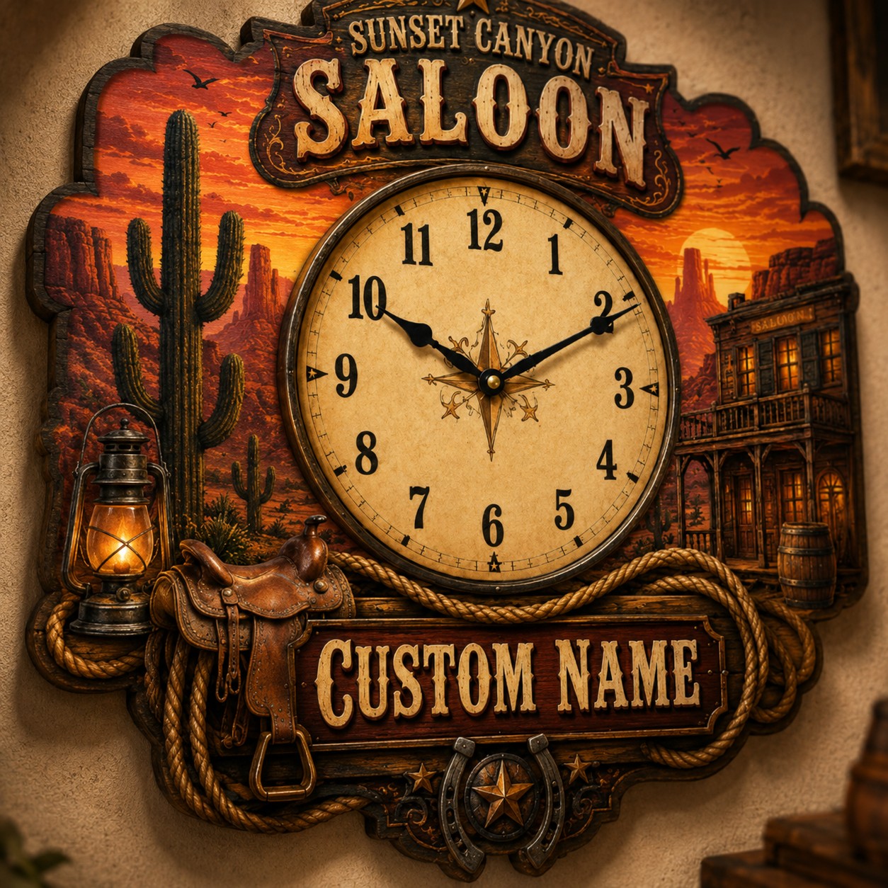 Personalized Western Wall Clock with Custom Name — personalized with a custom name
