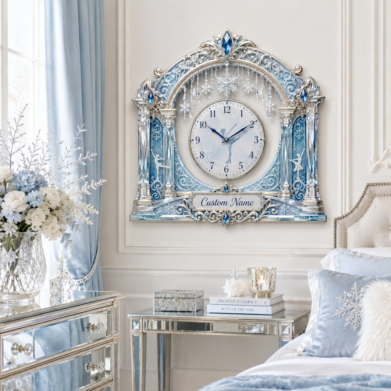 Personalized Skating Coaches Wall Clock with Custom Name — personalized with a custom name