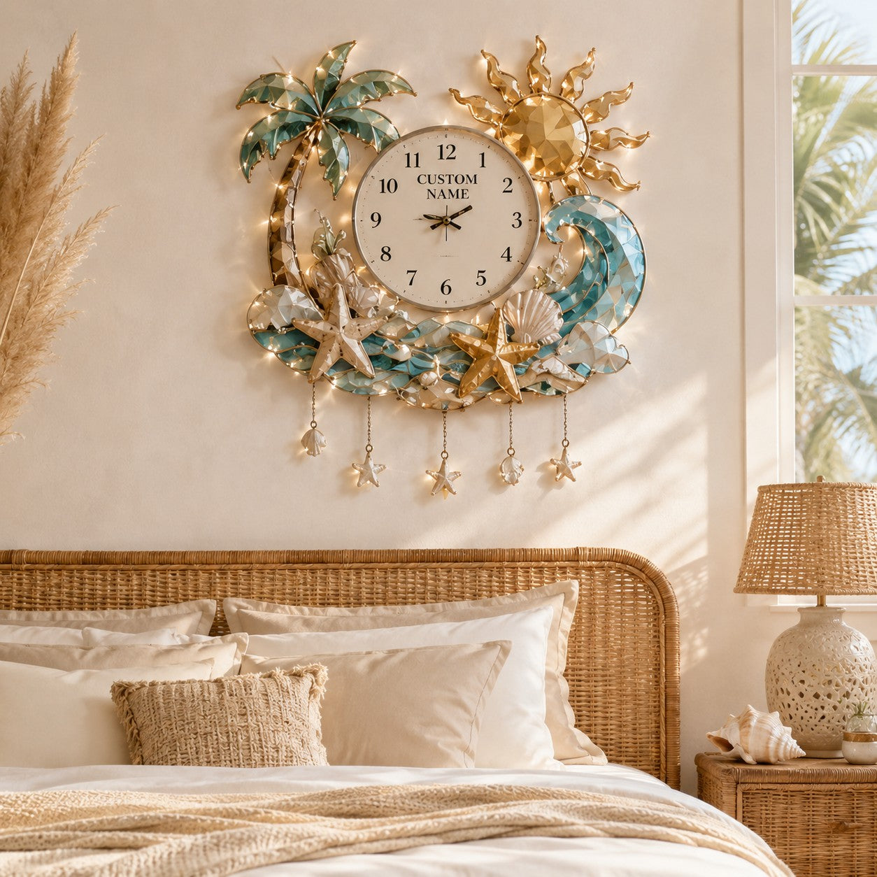 Personalized Beach Wall Clock, Coastal Decor with Custom Name — personalized with a custom name