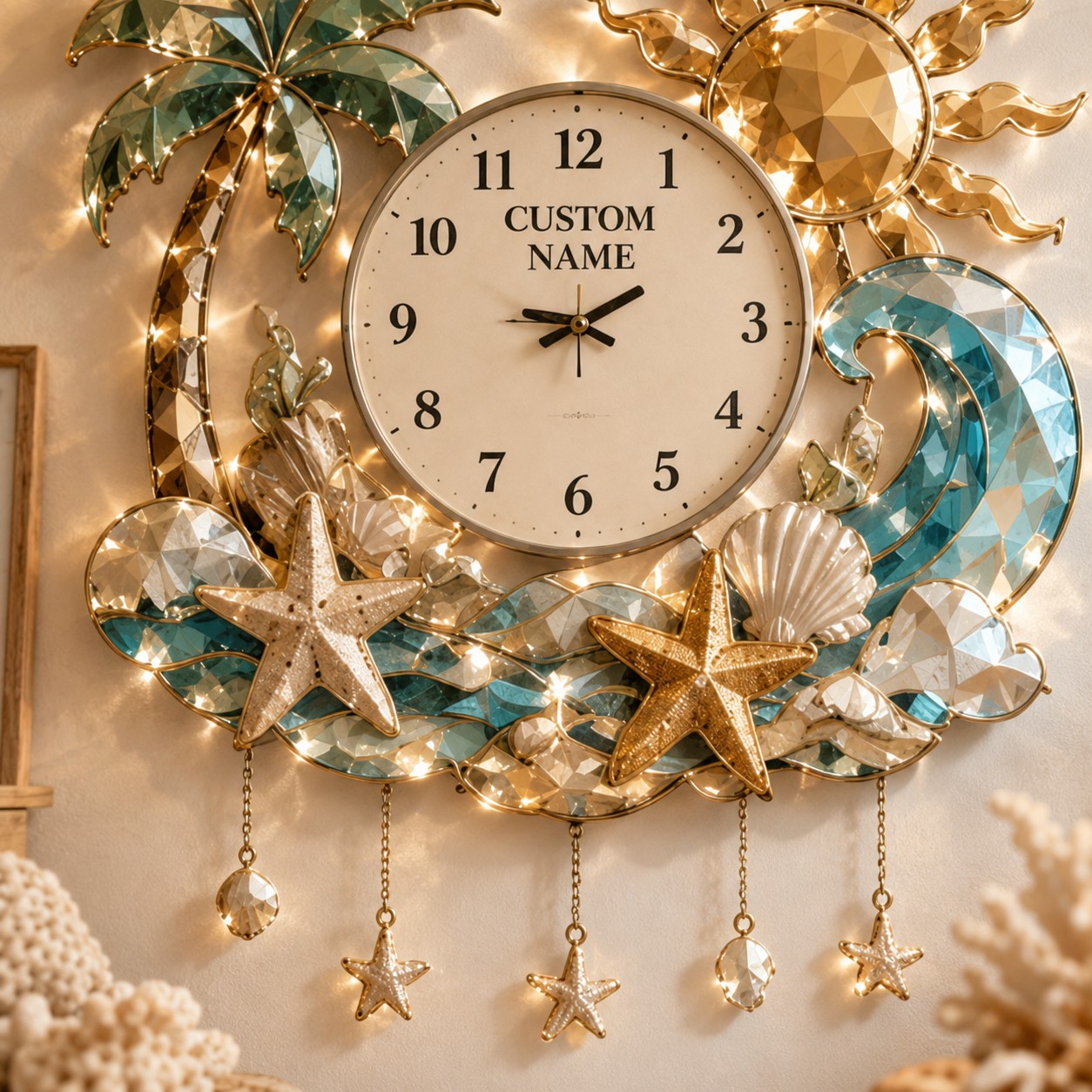 Personalized Beach Wall Clock, Coastal Decor with Custom Name — personalized with a custom name