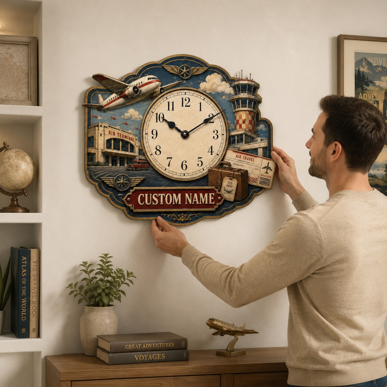 Personalized Aviation Wall Clock, Custom Name Gift for Aviation Lovers — personalized with a custom name