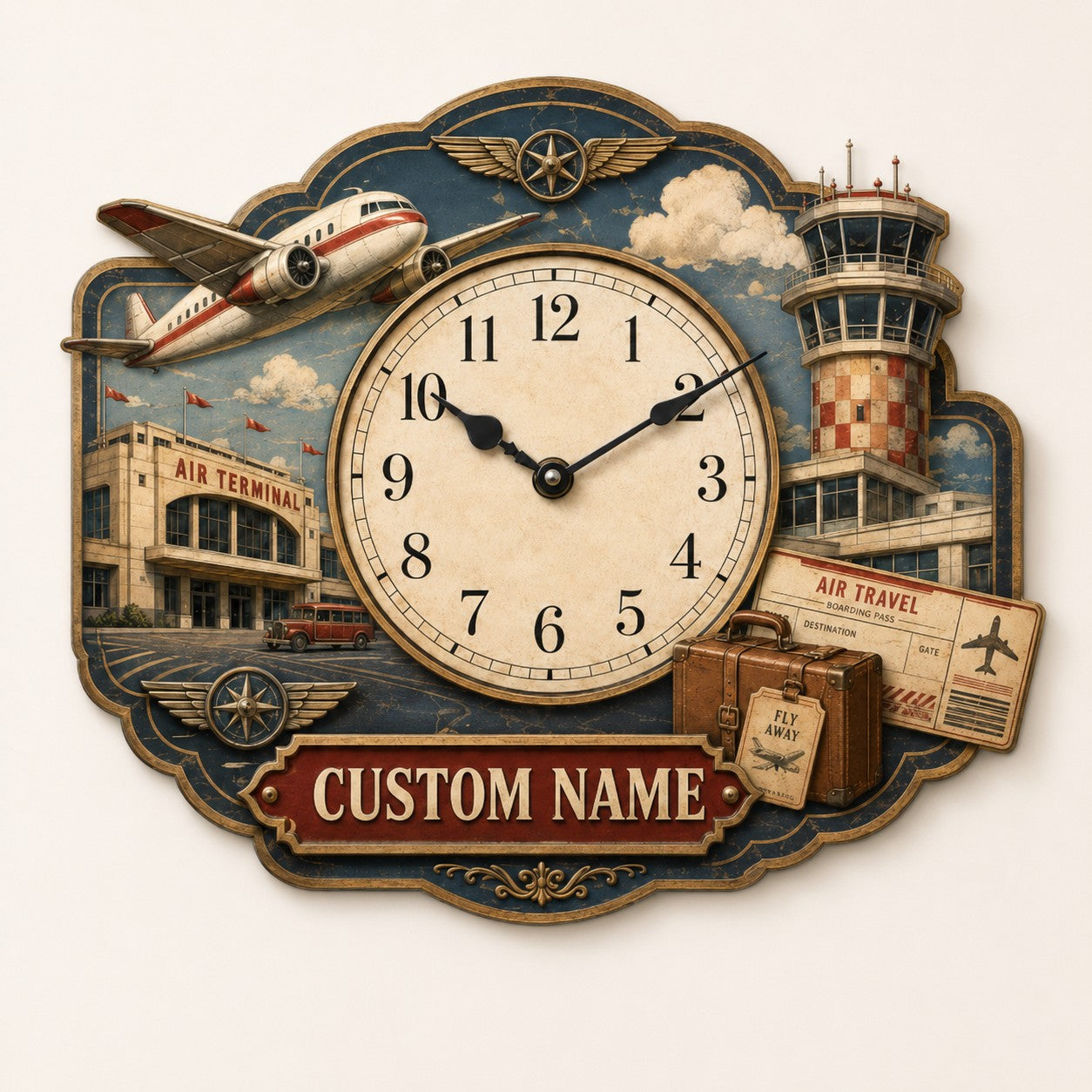 Personalized Aviation Wall Clock, Custom Name Gift for Aviation Lovers — personalized with a custom name