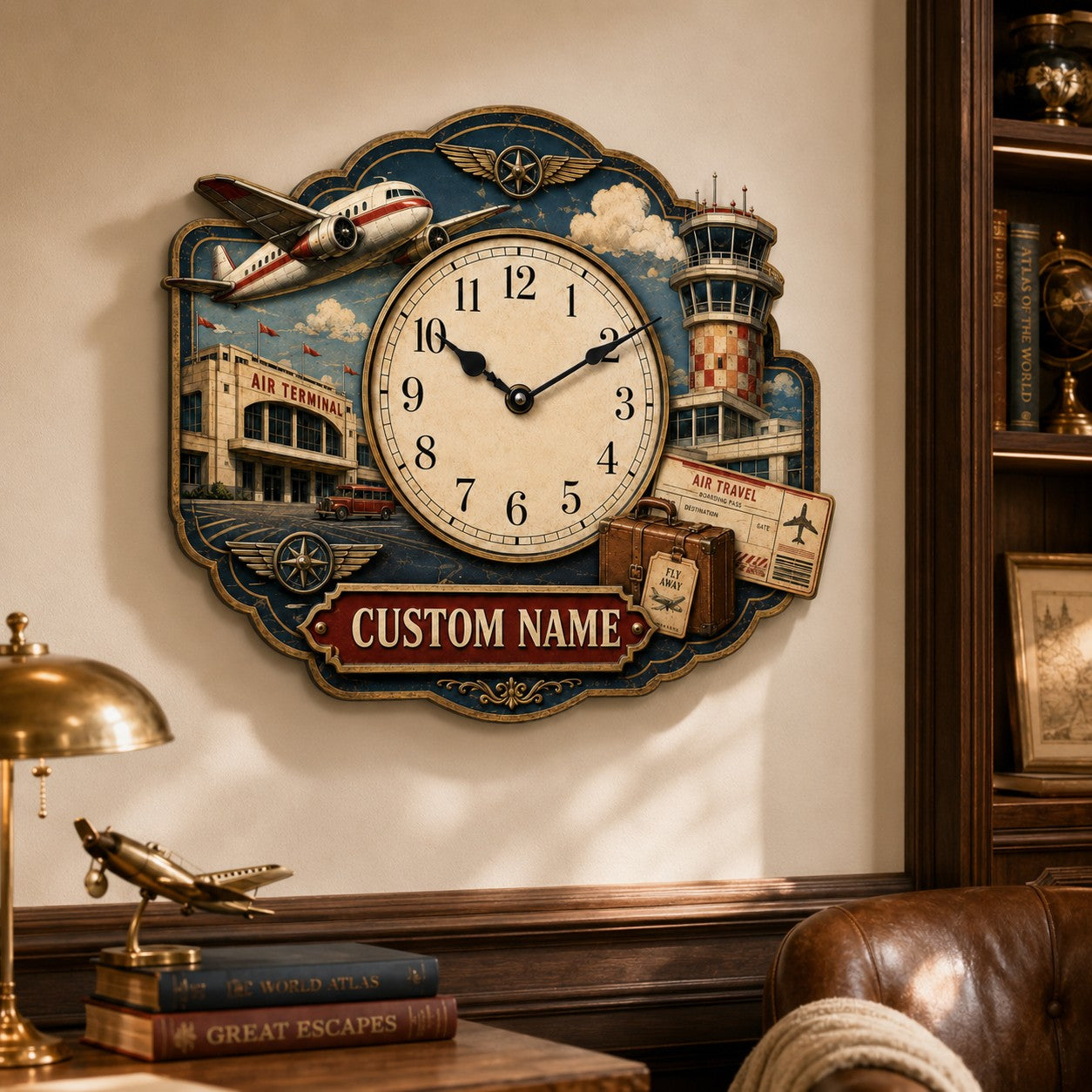 Personalized Aviation Wall Clock, Custom Name Gift for Aviation Lovers — personalized with a custom name
