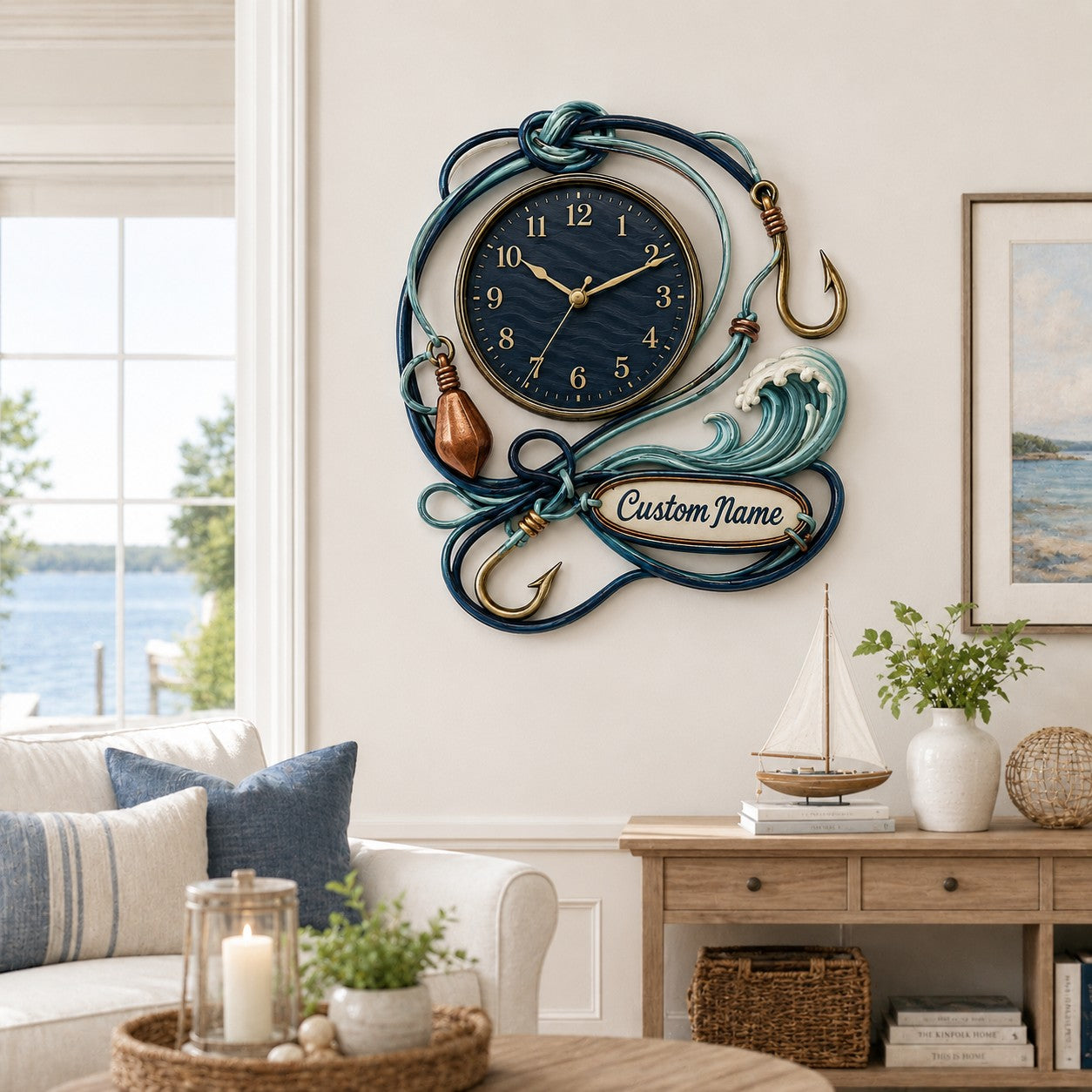 Personalized Fishing Line Wall Clock, Custom Name Gift for Anglers — personalized with a custom name