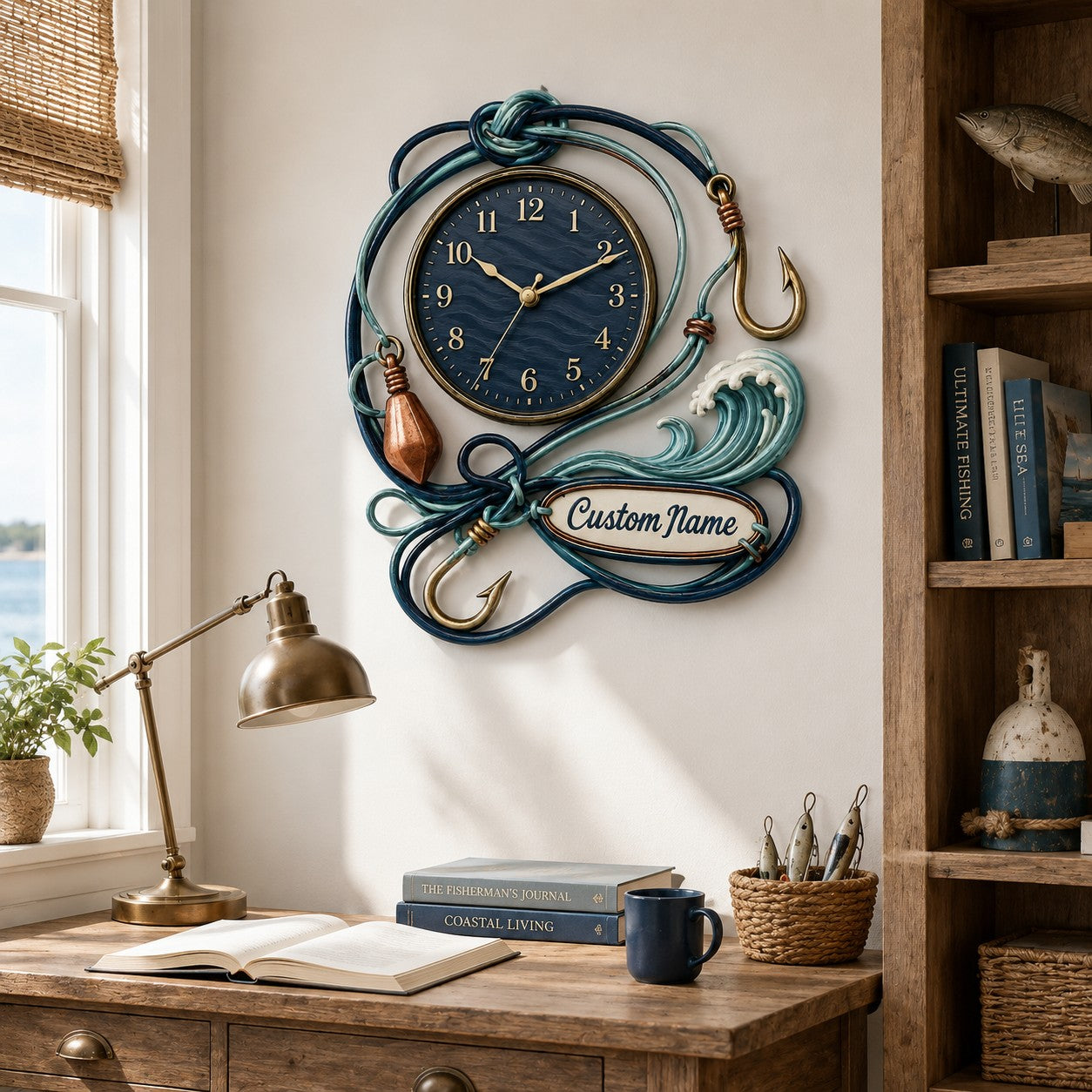 Personalized Fishing Line Wall Clock, Custom Name Gift for Anglers — personalized with a custom name