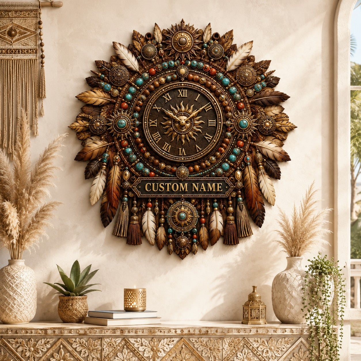 Personalized Boho Wall Clock with Custom Name — personalized with a custom name