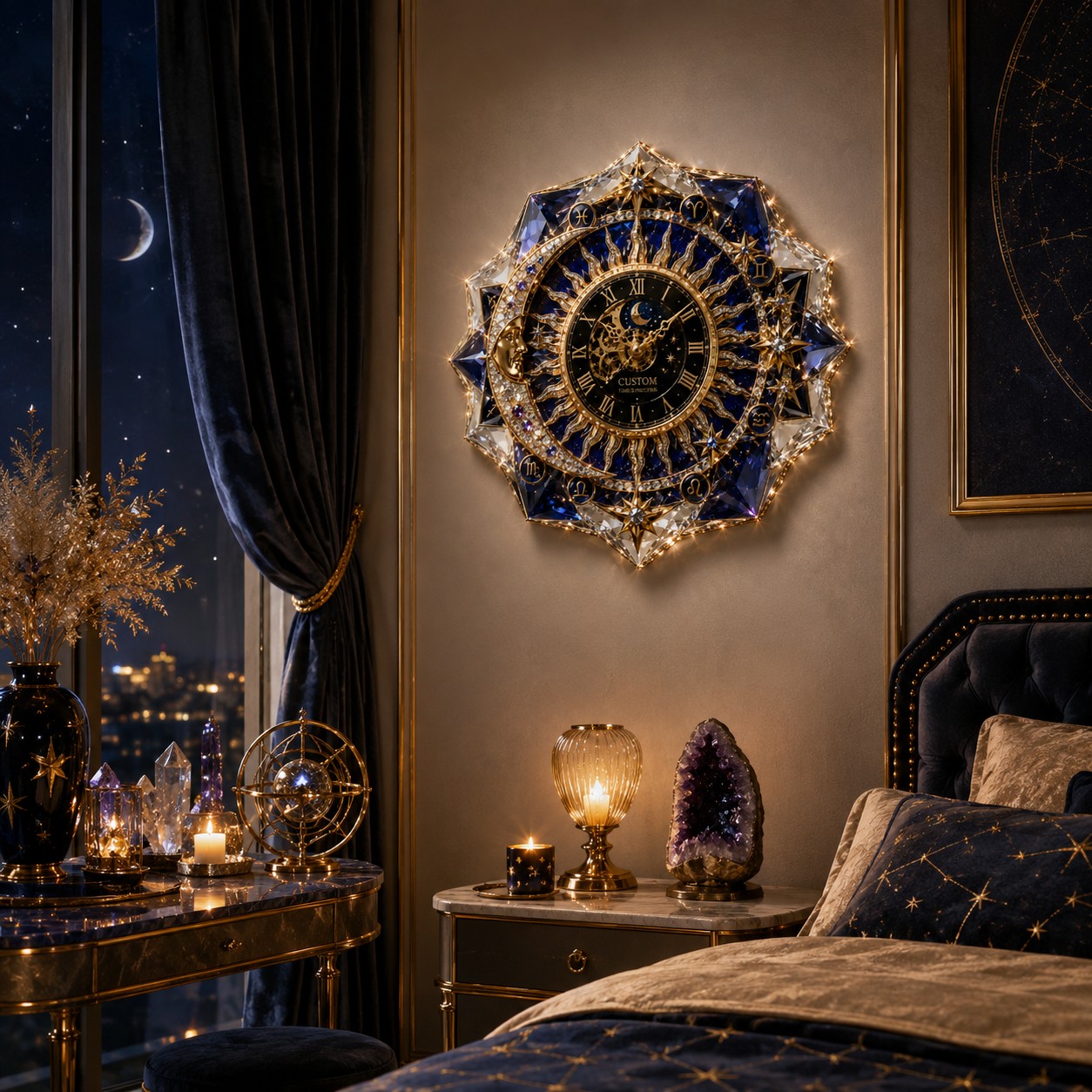 Personalized Celestial Wall Clock with Custom Name — personalized with a custom name