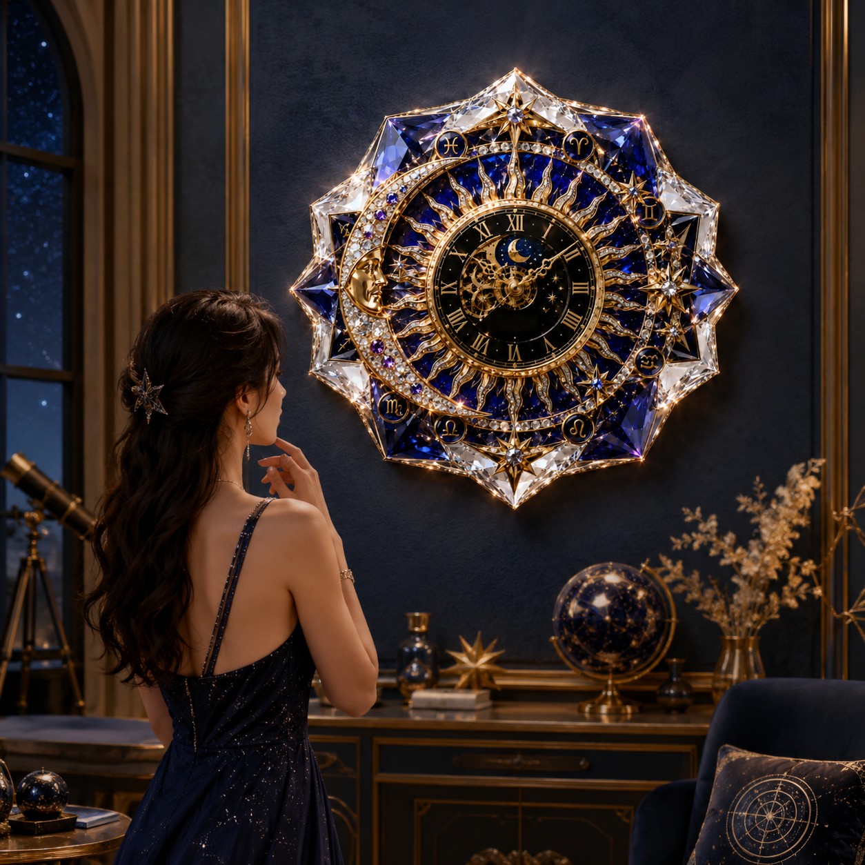 Personalized Celestial Wall Clock with Custom Name — personalized with a custom name