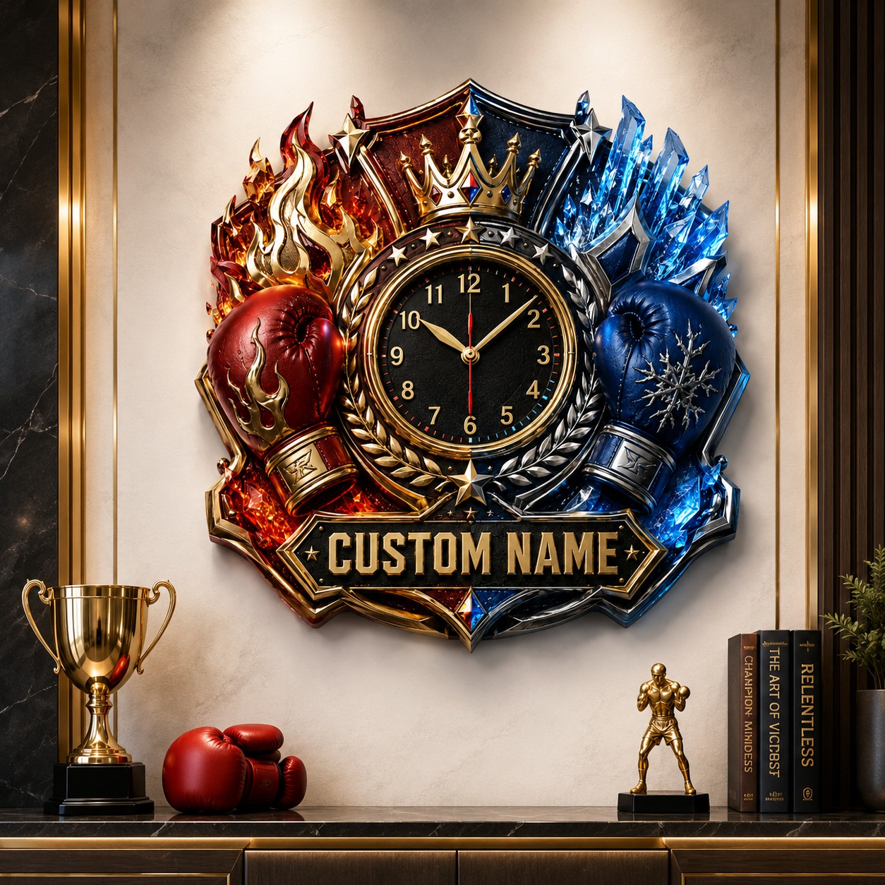 Personalized Boxing Wall Clock with Custom Name — personalized with a custom name
