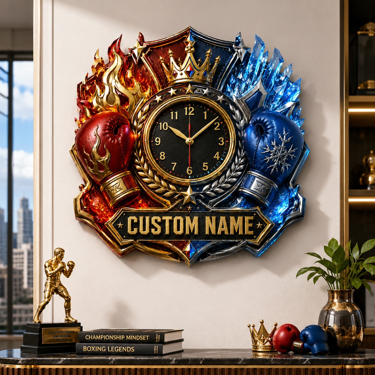 Personalized Boxing Wall Clock with Custom Name — personalized with a custom name
