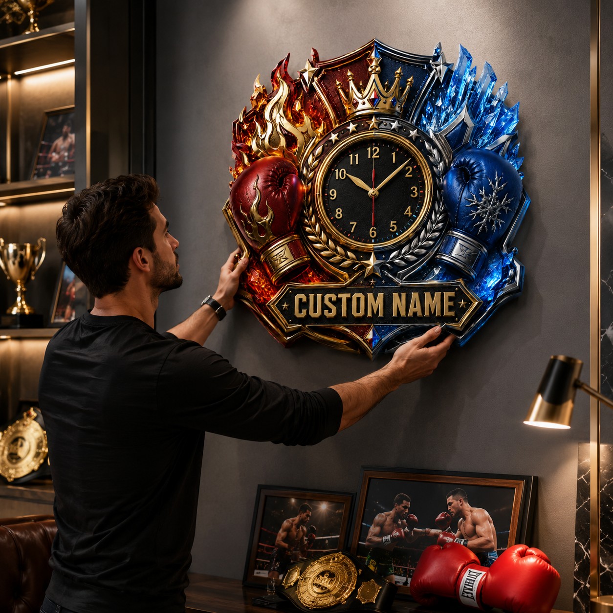 Personalized Boxing Wall Clock with Custom Name — personalized with a custom name