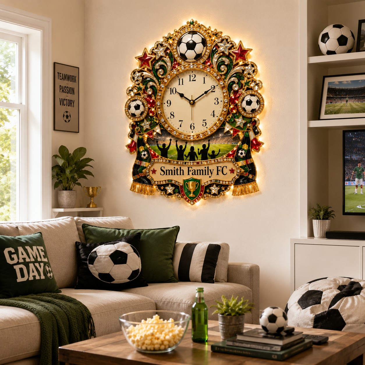 Personalized Soccer Family Wall Clock with Custom Name — personalized with a custom name