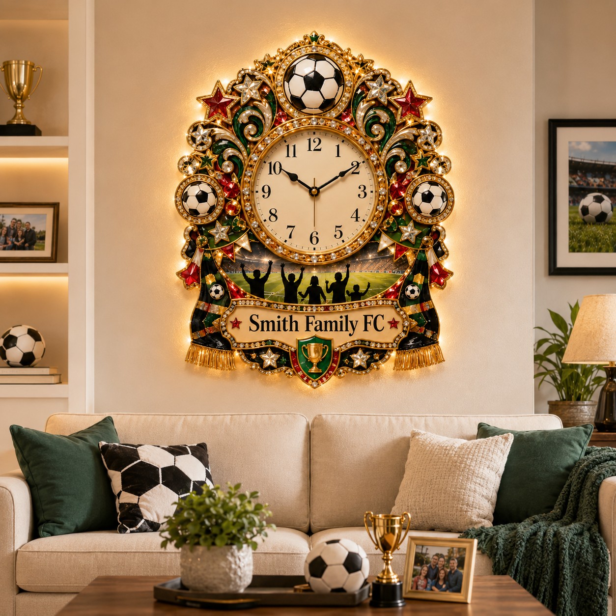 Personalized Soccer Family Wall Clock with Custom Name — personalized with a custom name