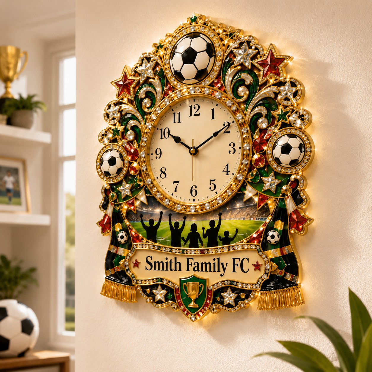 Personalized Soccer Family Wall Clock with Custom Name — personalized with a custom name