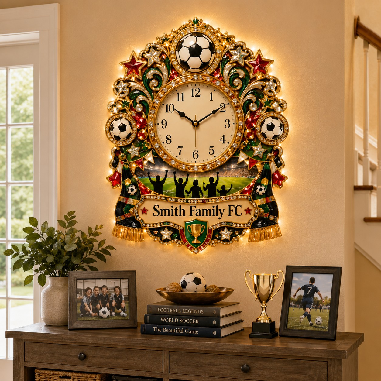 Personalized Soccer Family Wall Clock with Custom Name — personalized with a custom name