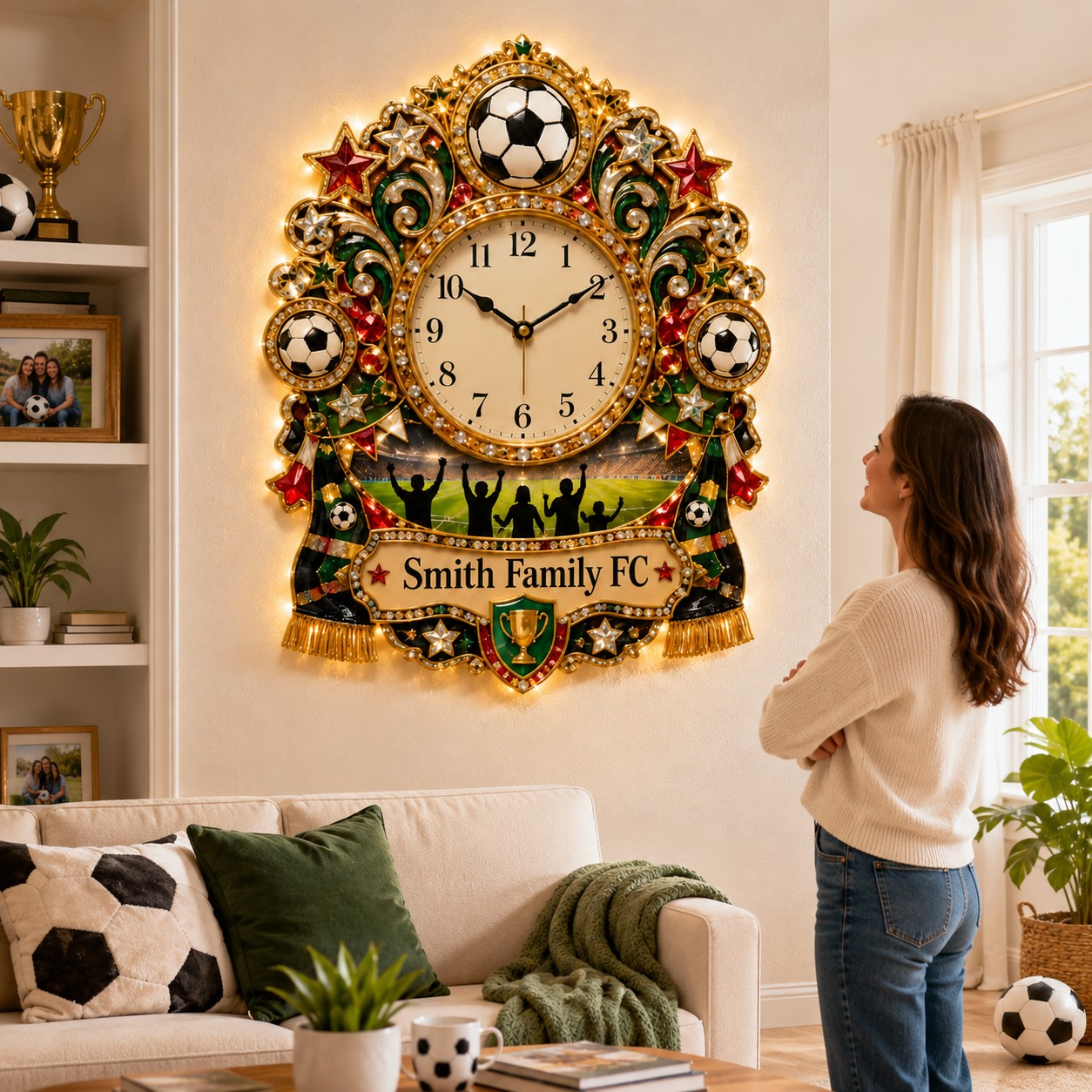 Personalized Soccer Family Wall Clock with Custom Name — personalized with a custom name
