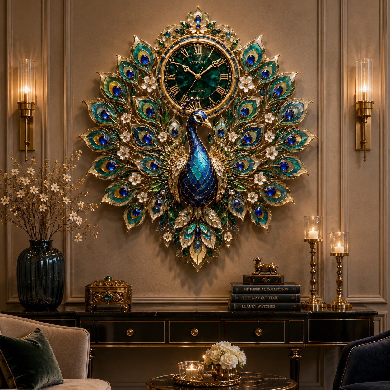 Personalized Peacock Wall Clock with Custom Name — personalized with a custom name