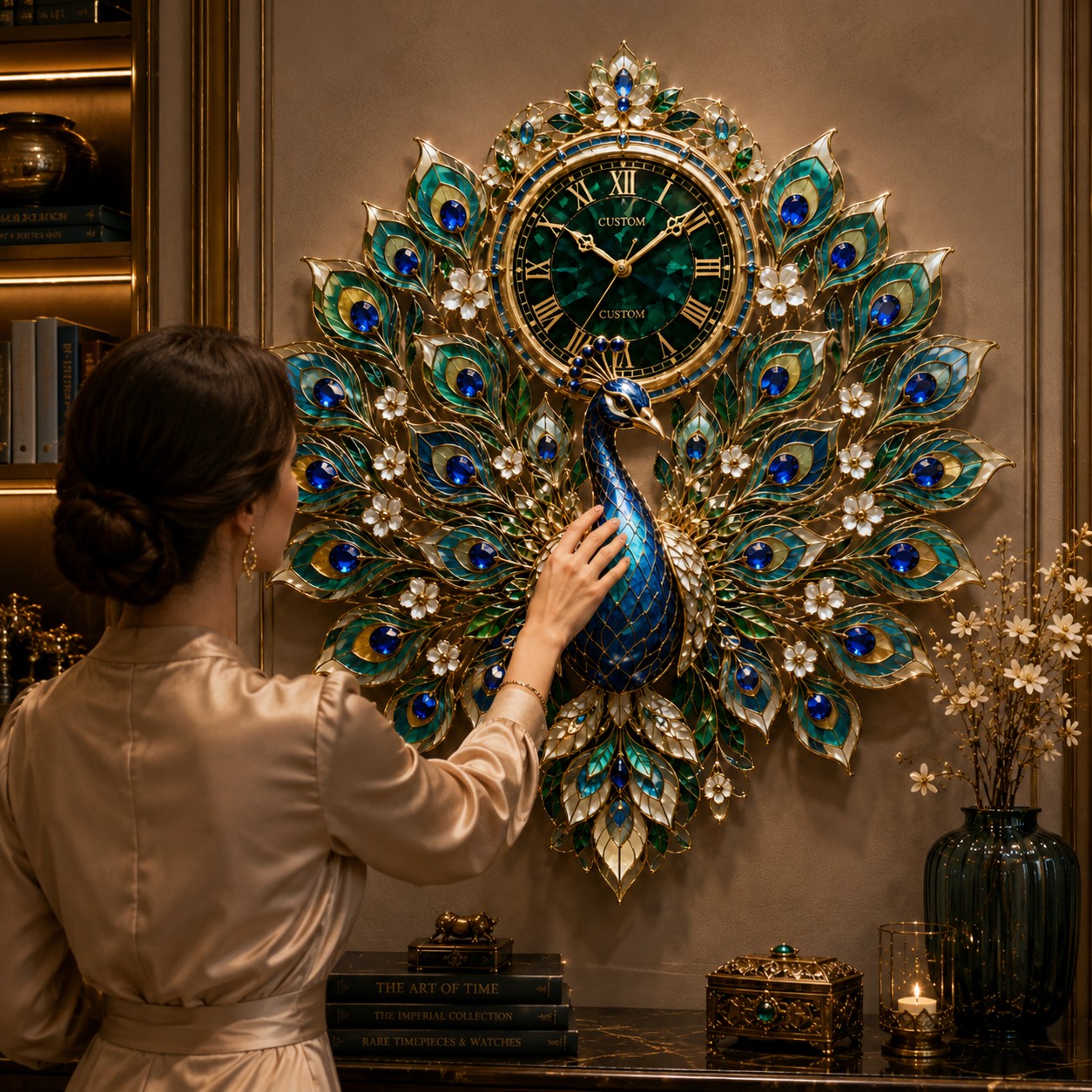 Personalized Peacock Wall Clock with Custom Name — personalized with a custom name