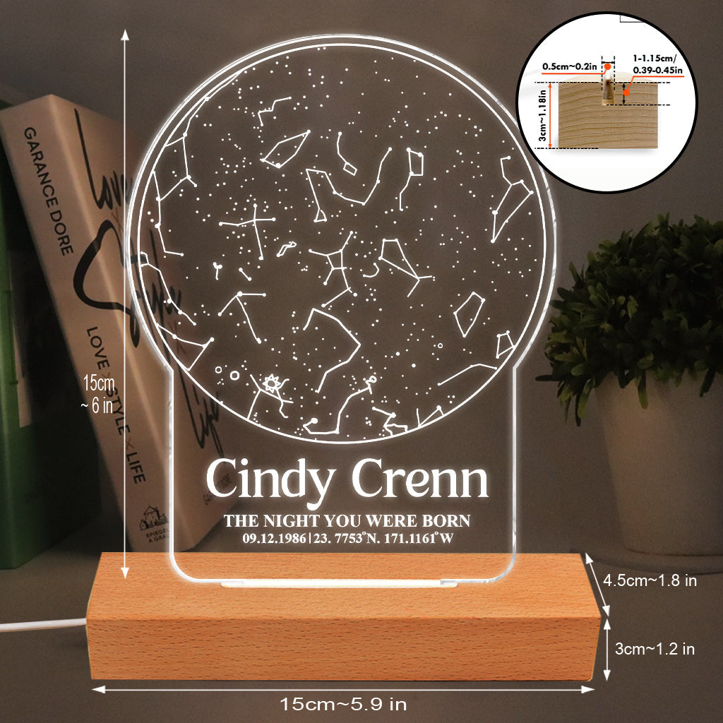 The Day You Were Born Star Map - Personalized Daughter Shaped Plaque Light Base