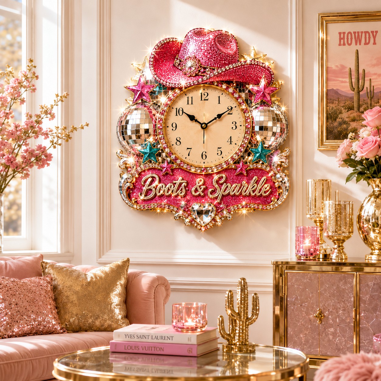 Personalized Disco Cowgirl Wall Clock, Custom Name Gift for Cowgirls — personalized with a custom name