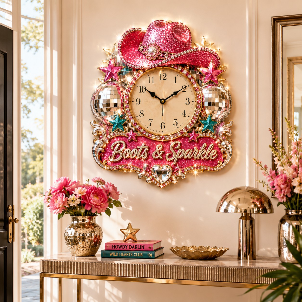 Personalized Disco Cowgirl Wall Clock, Custom Name Gift for Cowgirls — personalized with a custom name