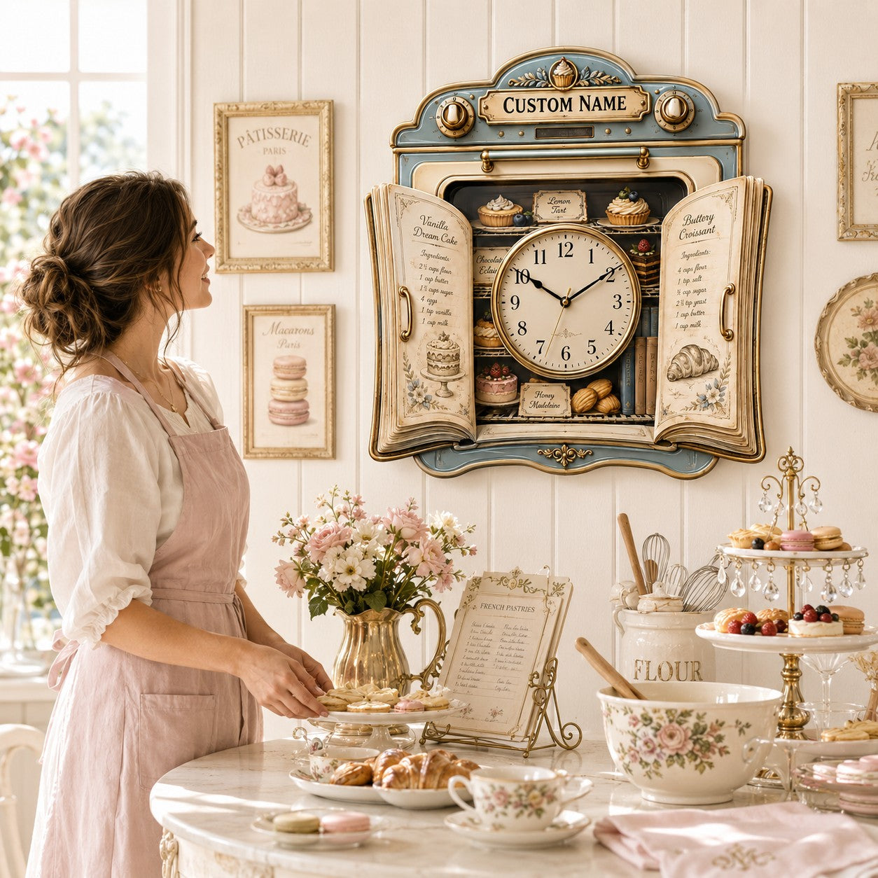 Personalized Baker Book Lovers Wall Clock, Custom Name Gift for Bakers — personalized with a custom name